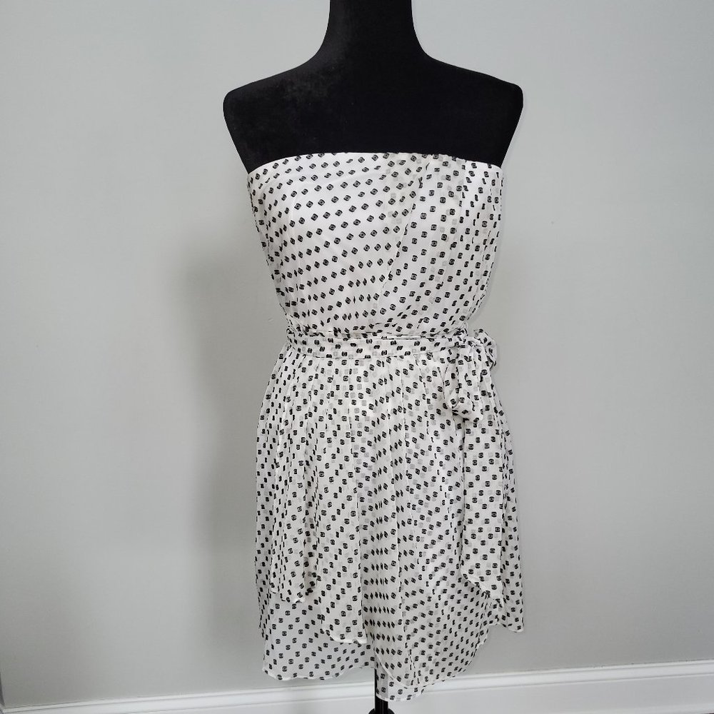 White with Black Print Faux Wrap Dress 8